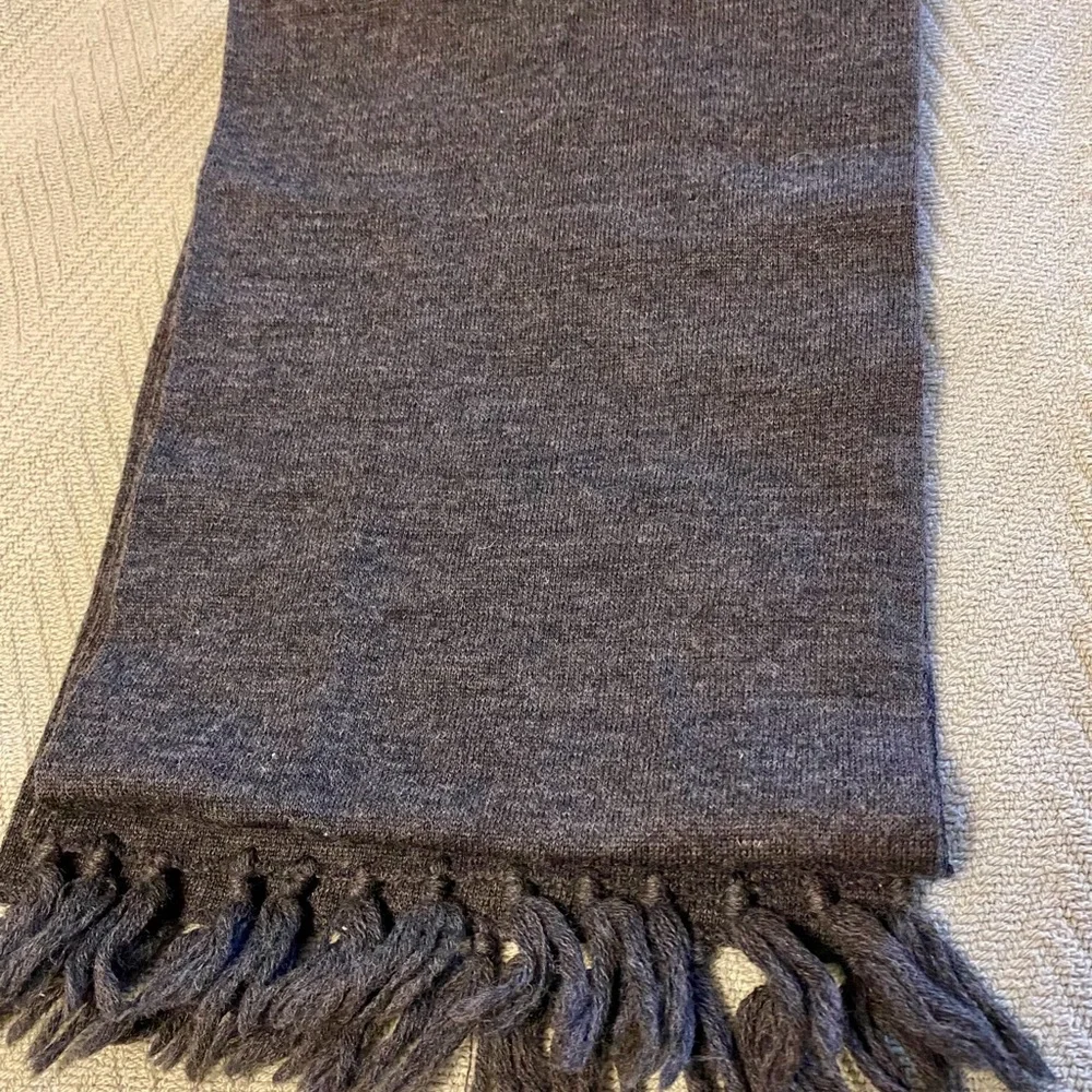 Gray Fringed Merino Wool Scarf